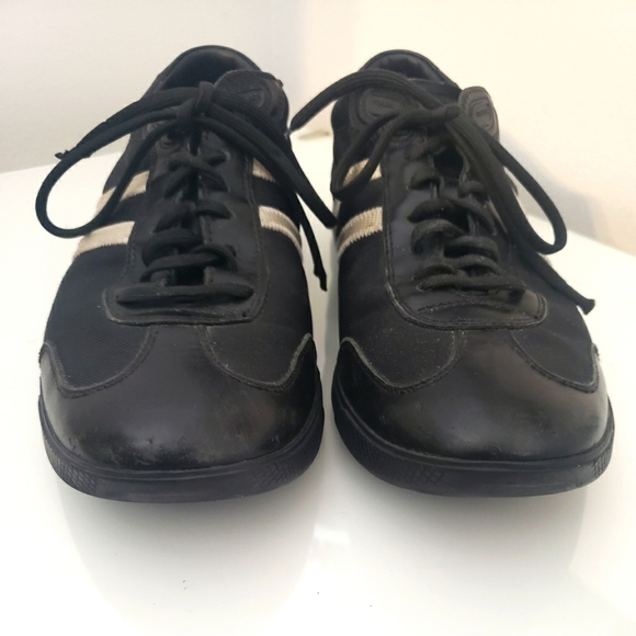 Prada Leather Canvas Nylon Black White Stripes Unisex Size 7 Size 4E - Picture 3 of 12